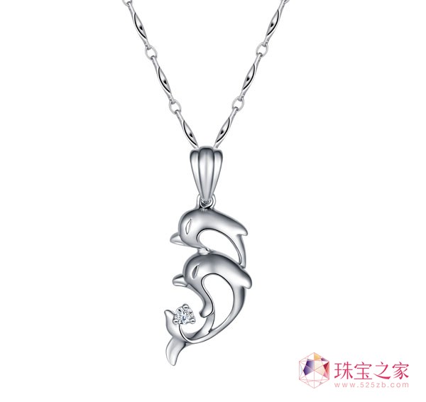 海豚18K白金吊墜