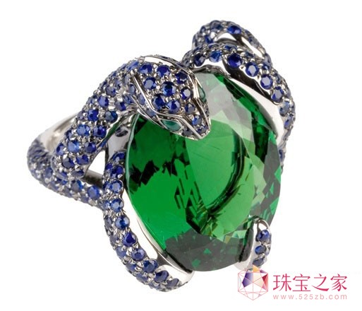 奇趣大自然:珠寶界的萌物鑒賞 Boucheron 藍寶石密釘鑲嵌翡翠石戒指